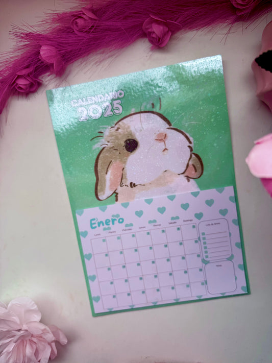 Calendario de pared conejo turquesa