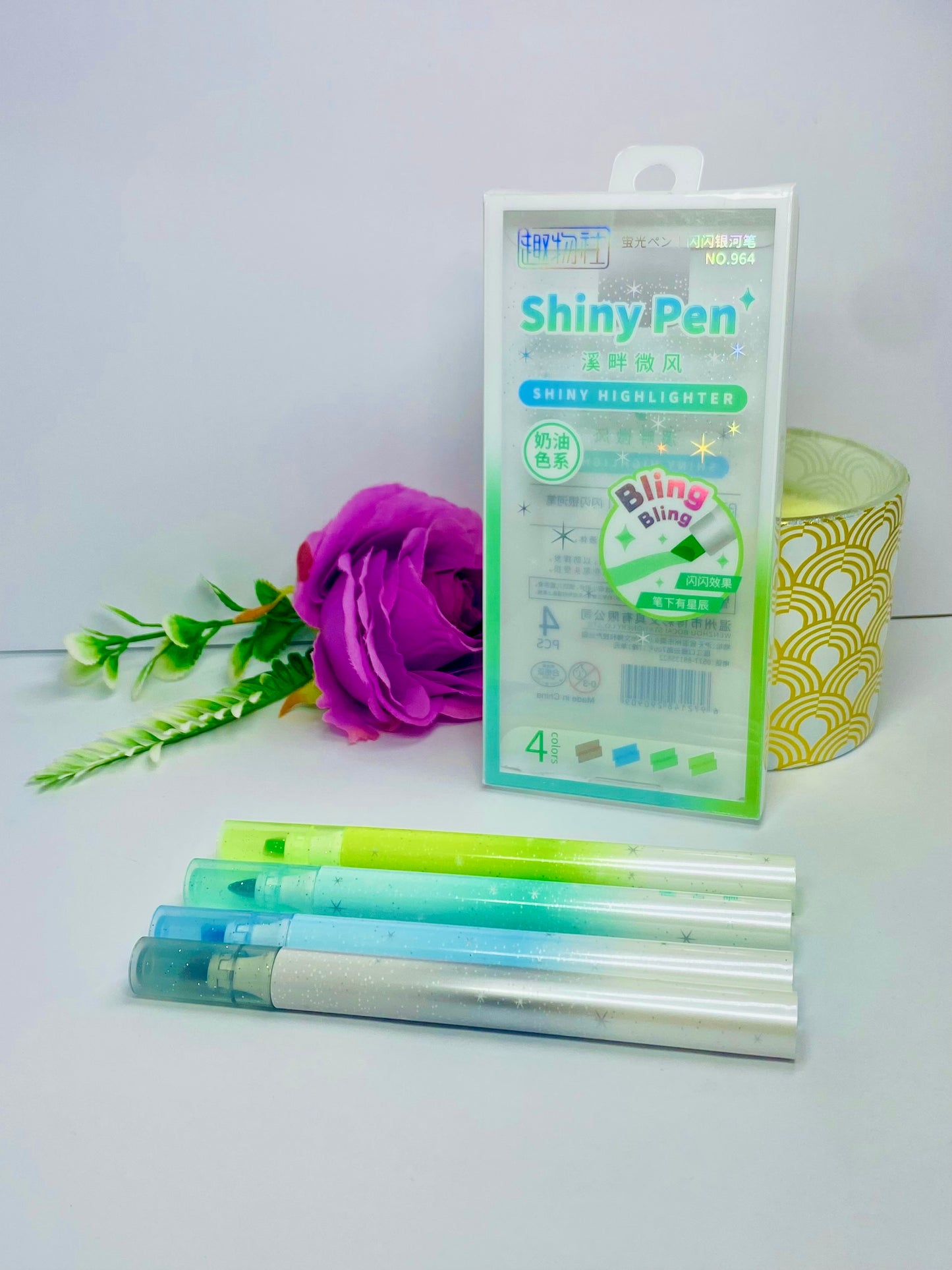 Destacador Fluorescente con Glitter 4 unidades