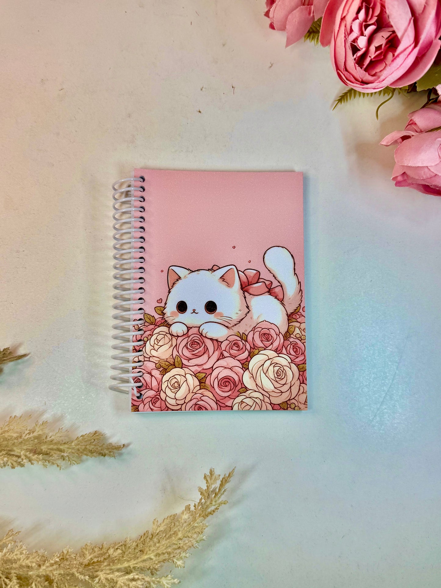 Libreta  pequeña gatito rosas