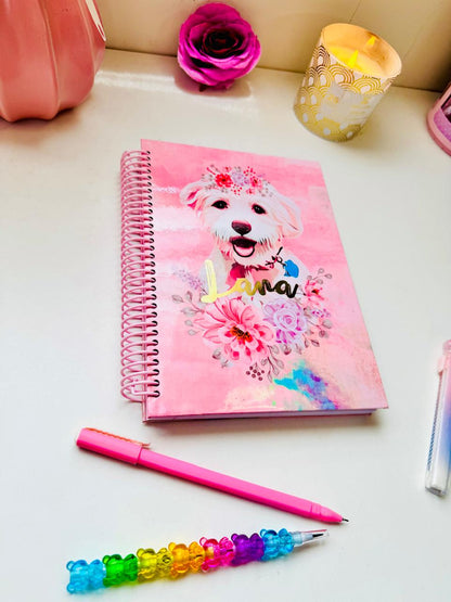 Cuaderno personalizado con la imagen de tu mascota, nombre con con detalle holográfico 