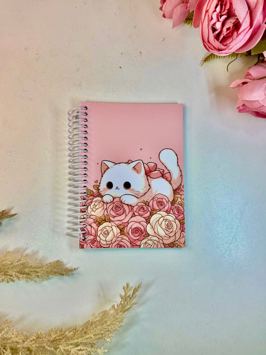 Libreta  pequeña gatito rosas
